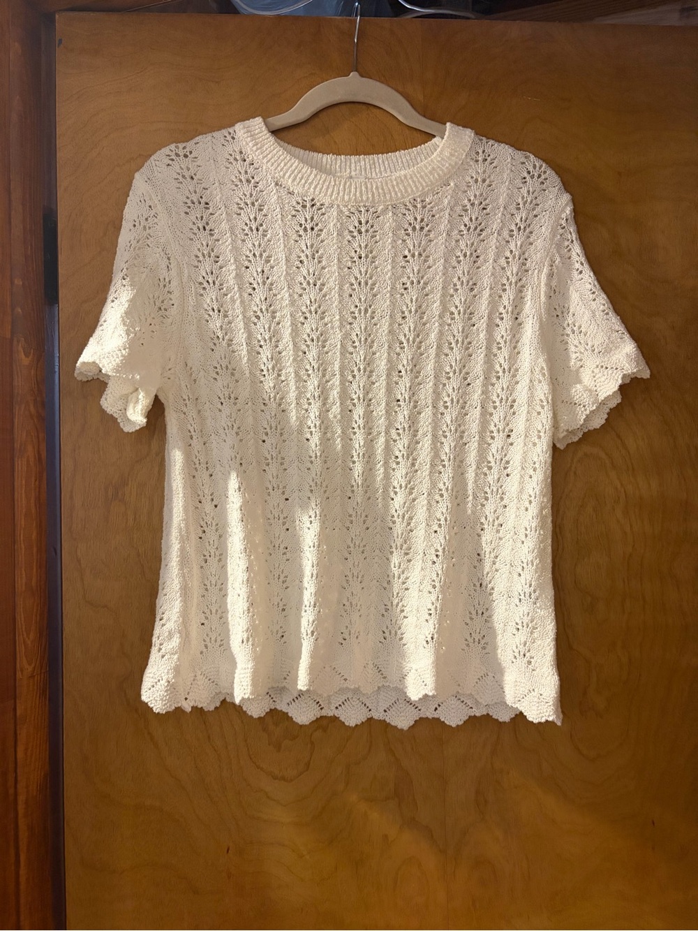 White Knit Lace Short Sleeve Top - Women's
